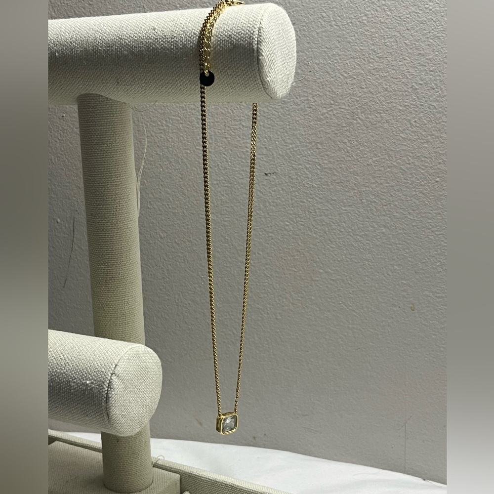 Evry Gold-Tone Chain Necklace with Clear Crystal Pendant
